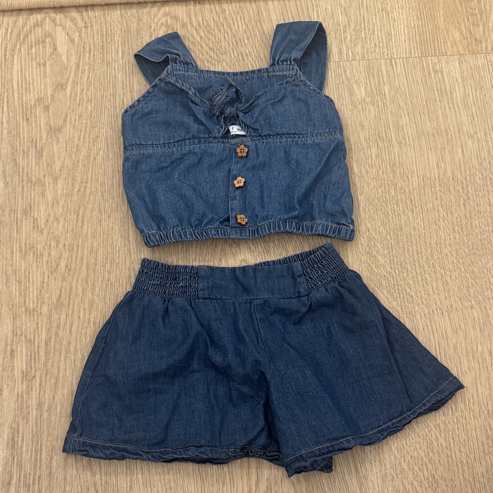 Mayoral Denim Crop Top and Shorts Set